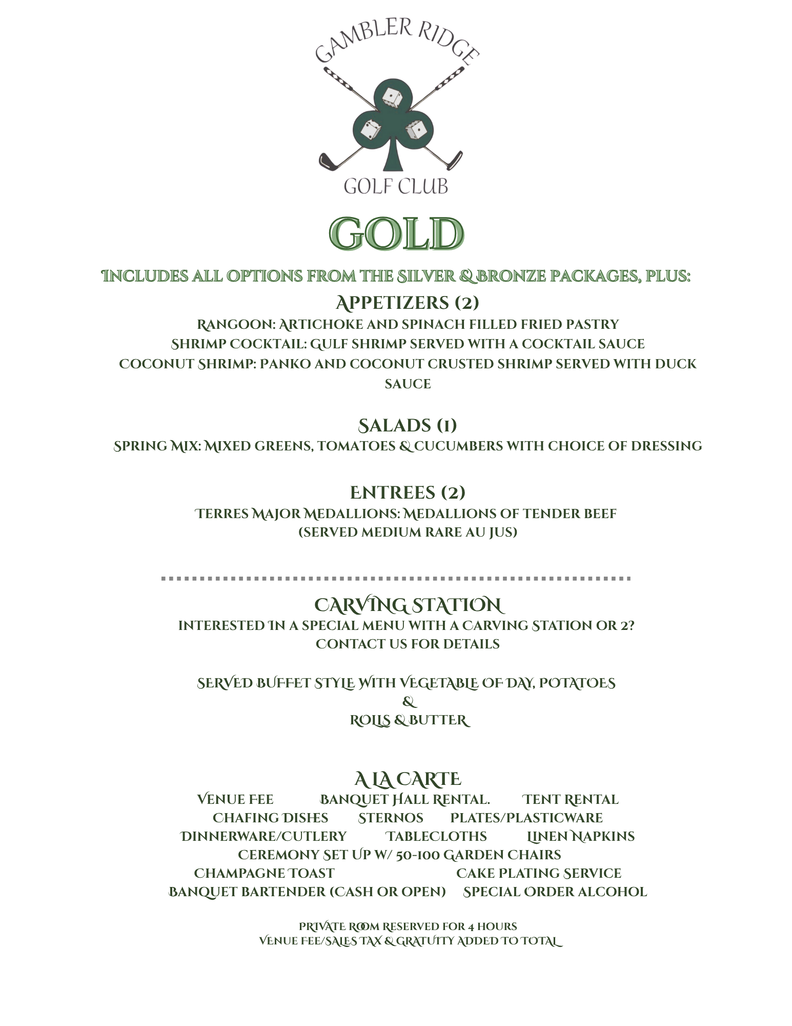 Banquets menu